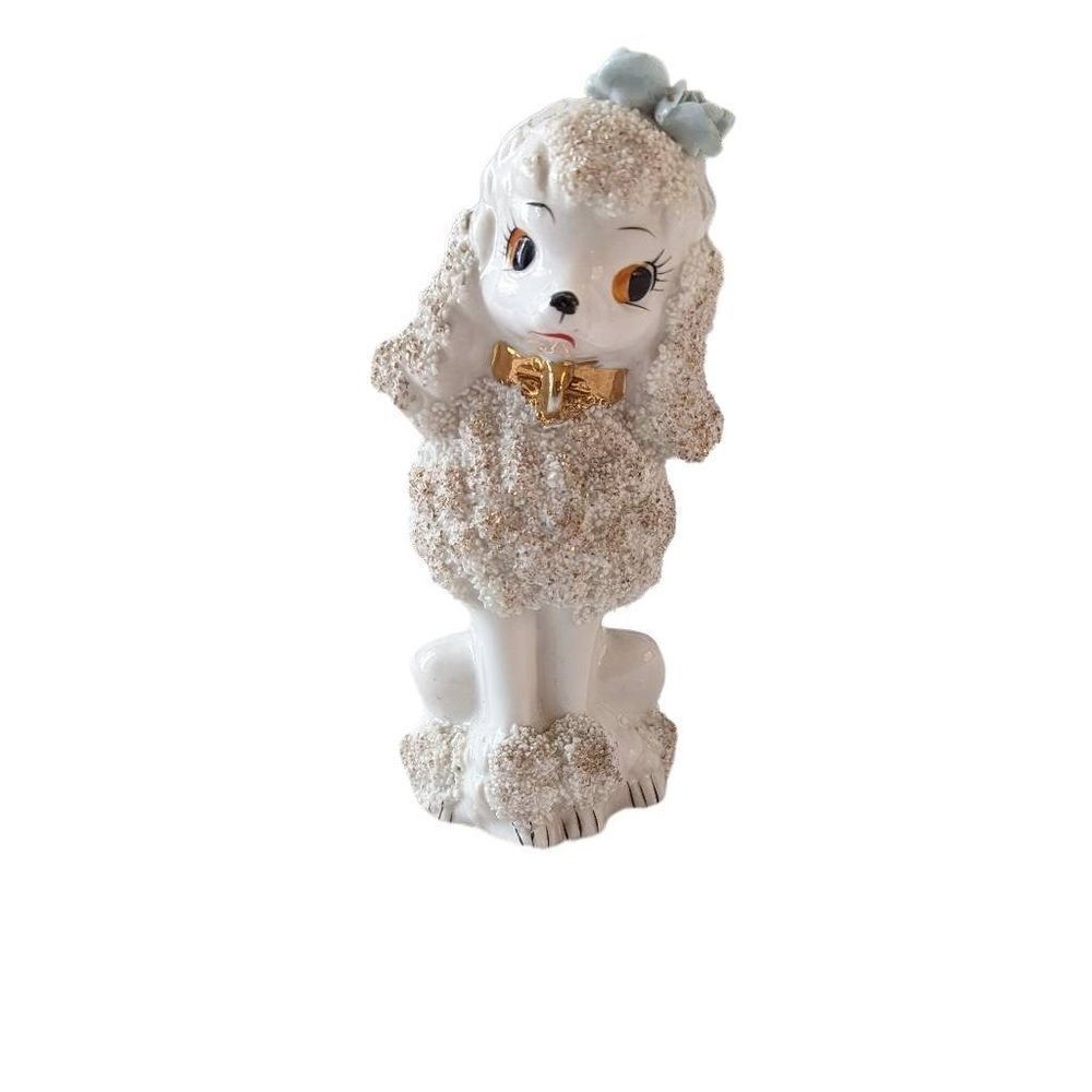 California Creations by Bradley Vintage Spaghetti White Poodles Blue Roses