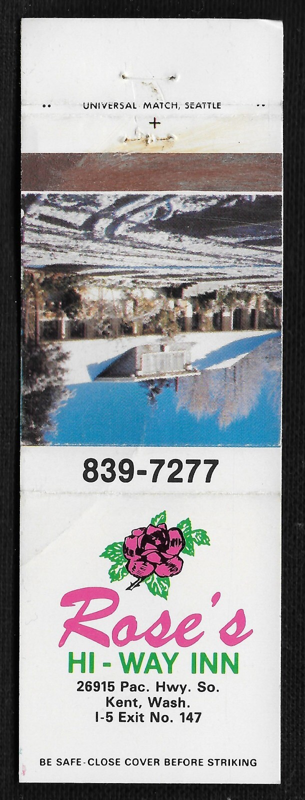 Vintage 1960\'s original Rose\'s Hi-Way Inn Restaurant- Kent, WA. Matchbook Cover