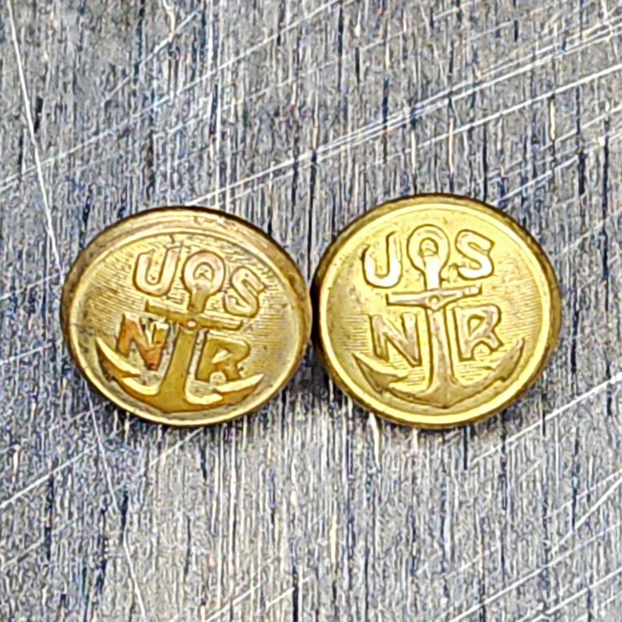 Pair Vintage WWI WWII USNR Naval Reserve Brass Uniform Buttons US N R Anchor