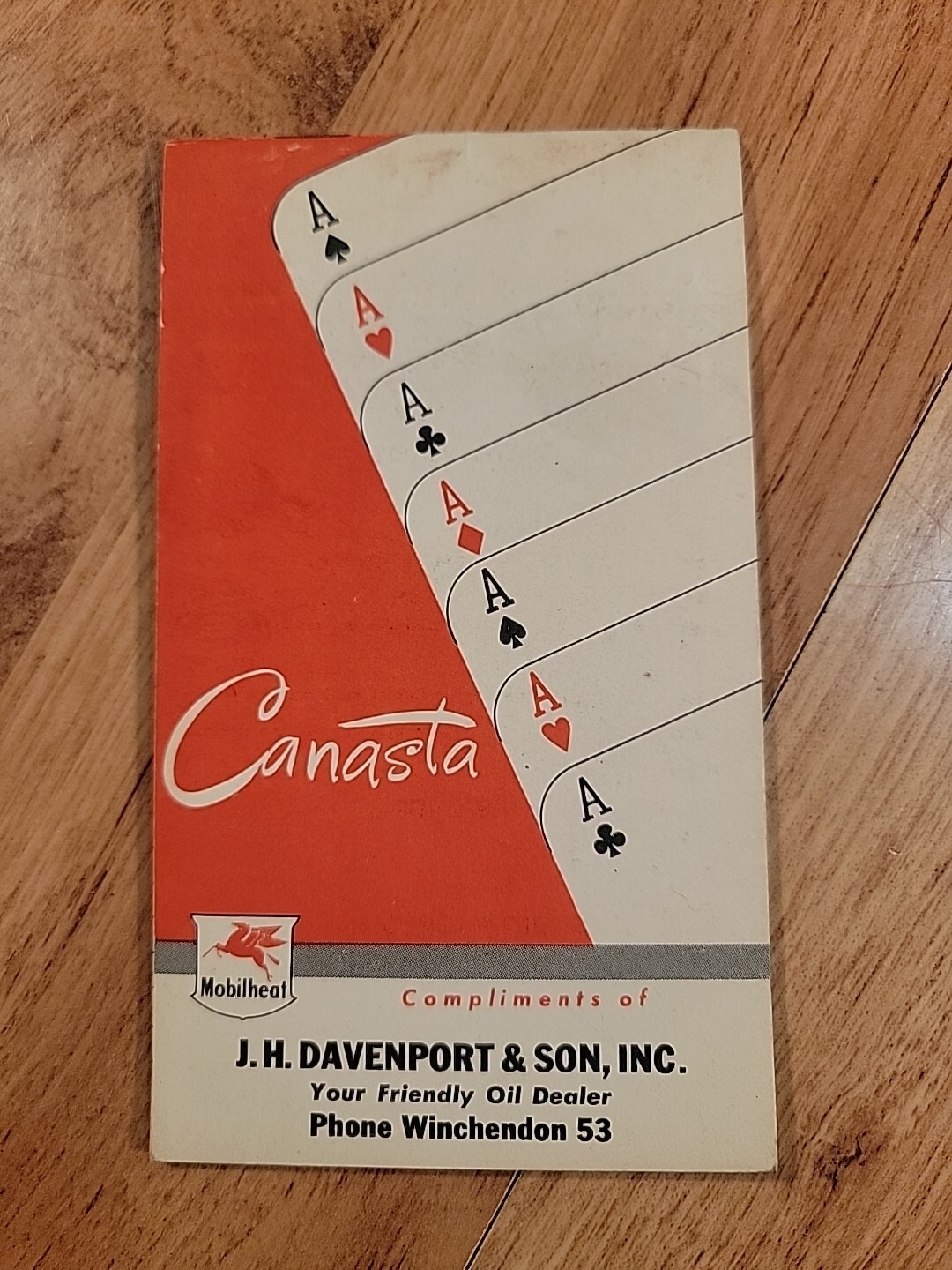 Vintage Mobil Canasta Score Pad Mobilheat oil