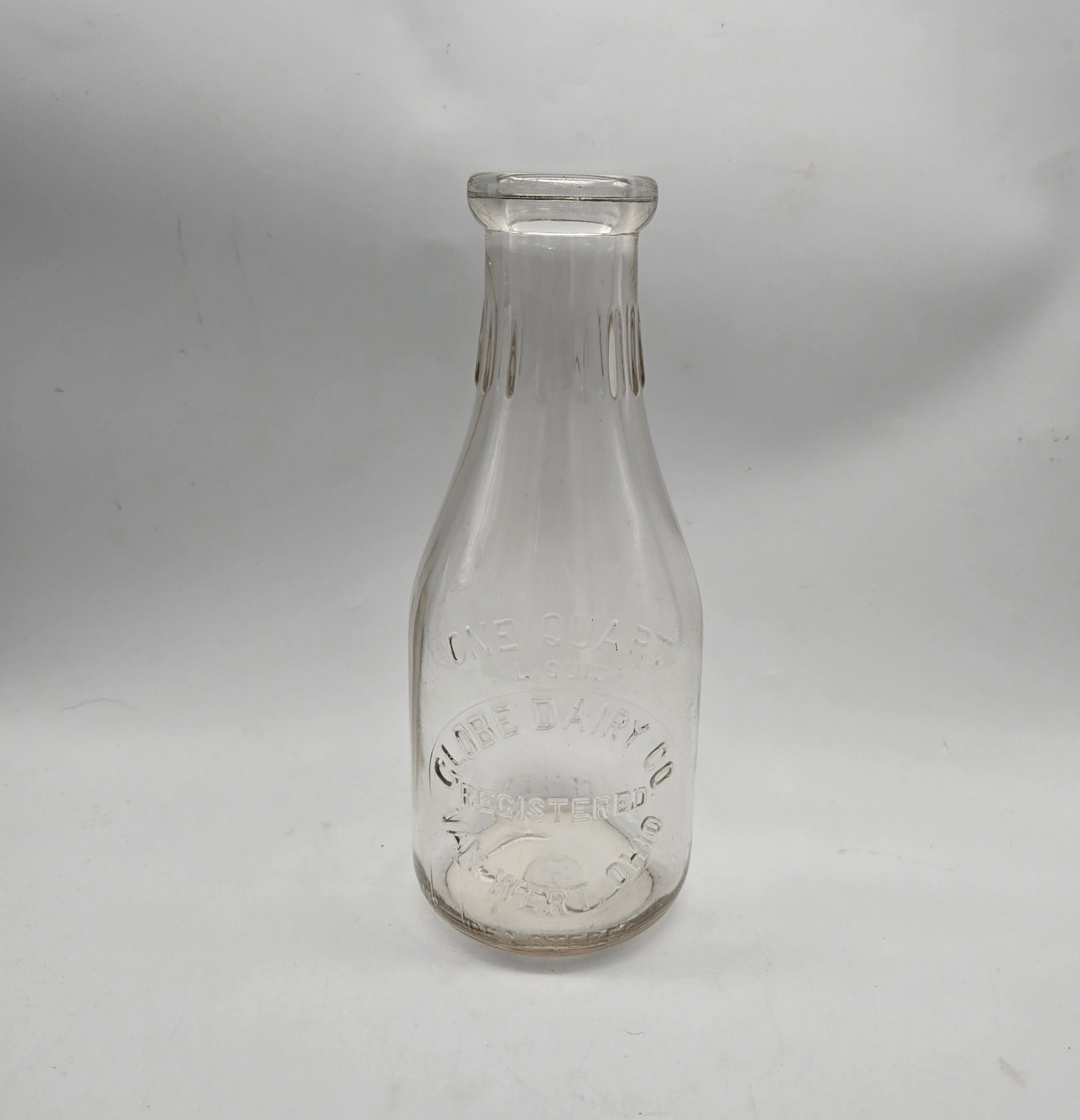 Globe Milk Bottle Embossed Glass Dairy Van Wert County Ohio Rate Vtg Clear Rare