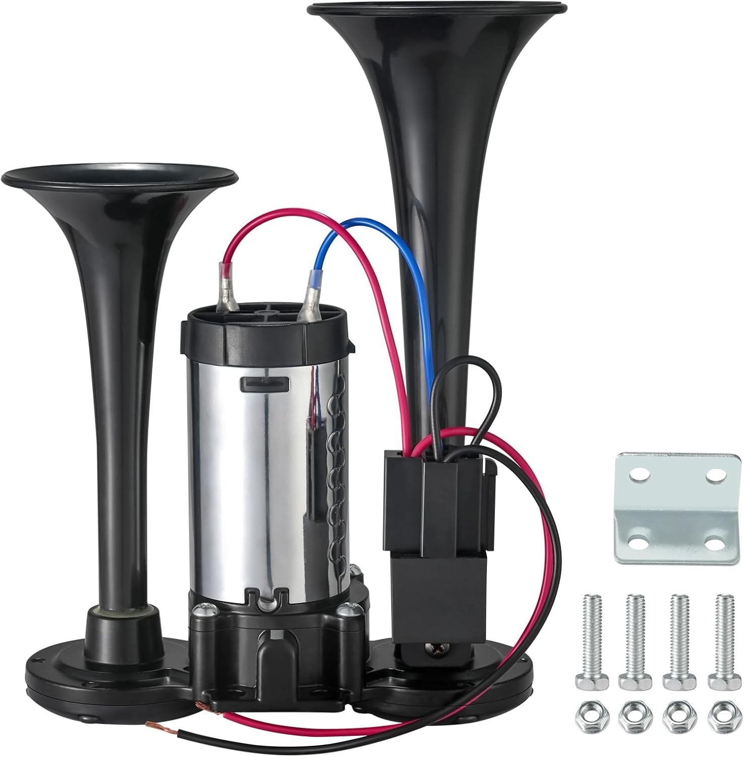 12V 120dB Air Horn Dual Trumpets Super Loud Electric Train Horn Kit US