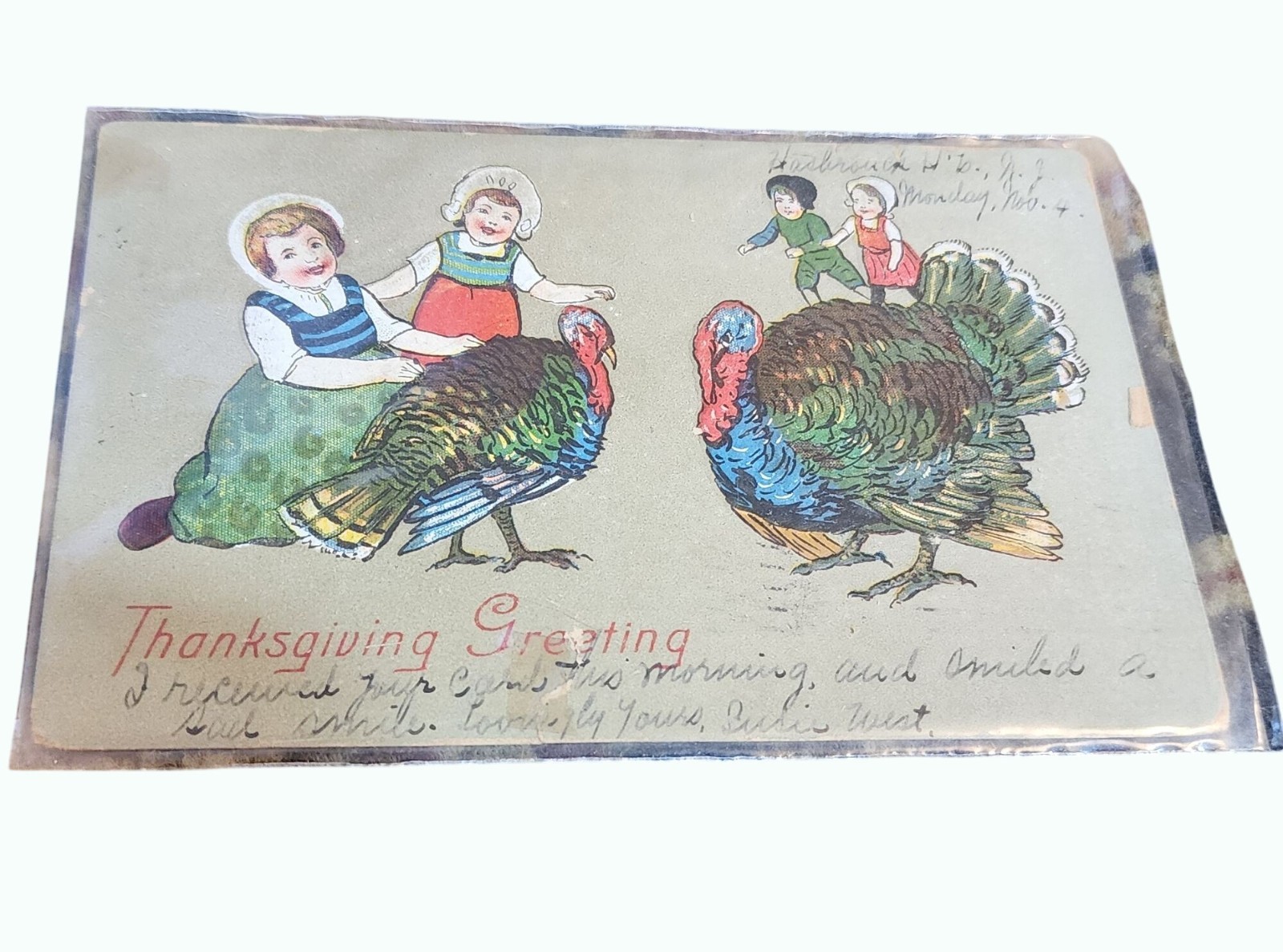 Vintage 1907 Thanksgiving Postcard With Turkeys & Children Illustration