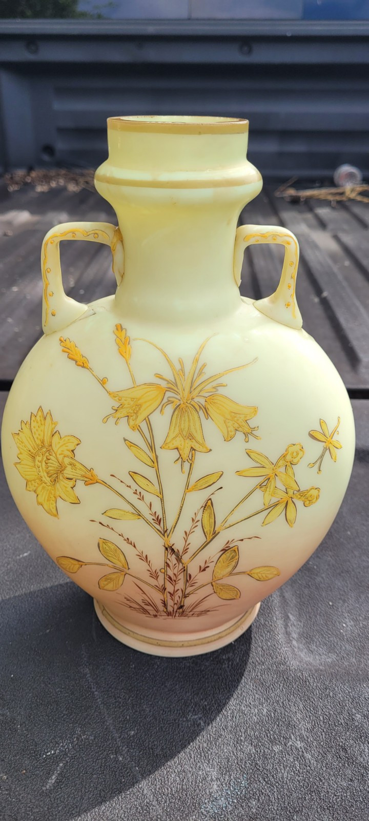 Antique Mt Washington Double Handle Vase With Painted Floral Design