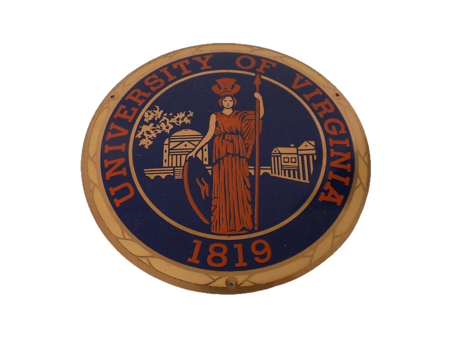 Vintage University of Virginia brass plaque or license plate topper