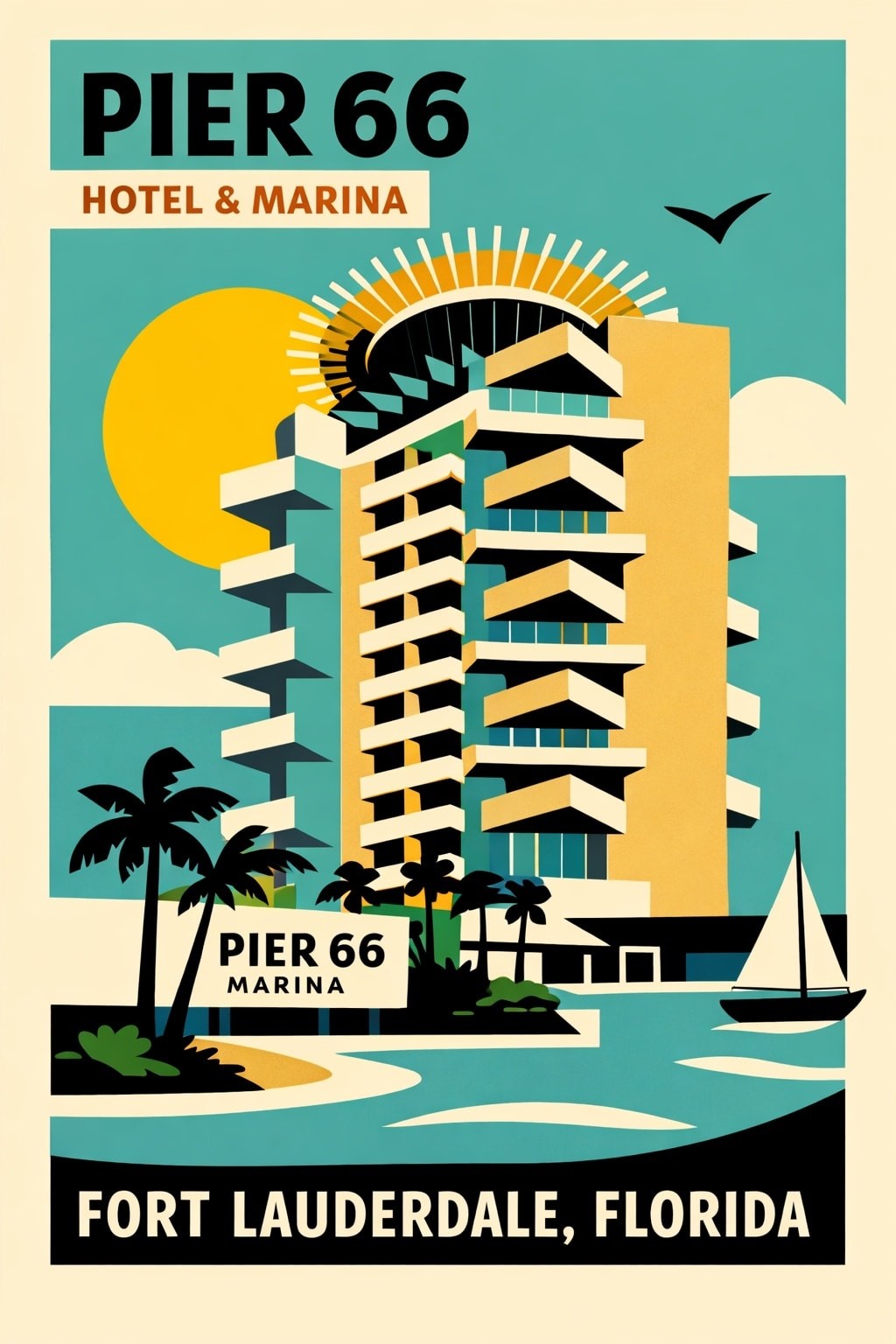🌴 Pier 66 Hotel & Marina Poster - Retro Fort Lauderdale Vacation Vibes -