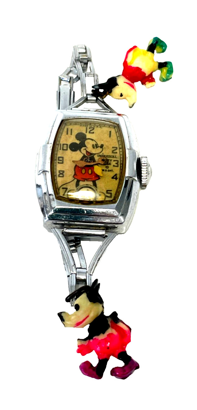 EX RARE 1930\'S Ingersoll Mickey Mouse Character Watch with Minnie and mickey