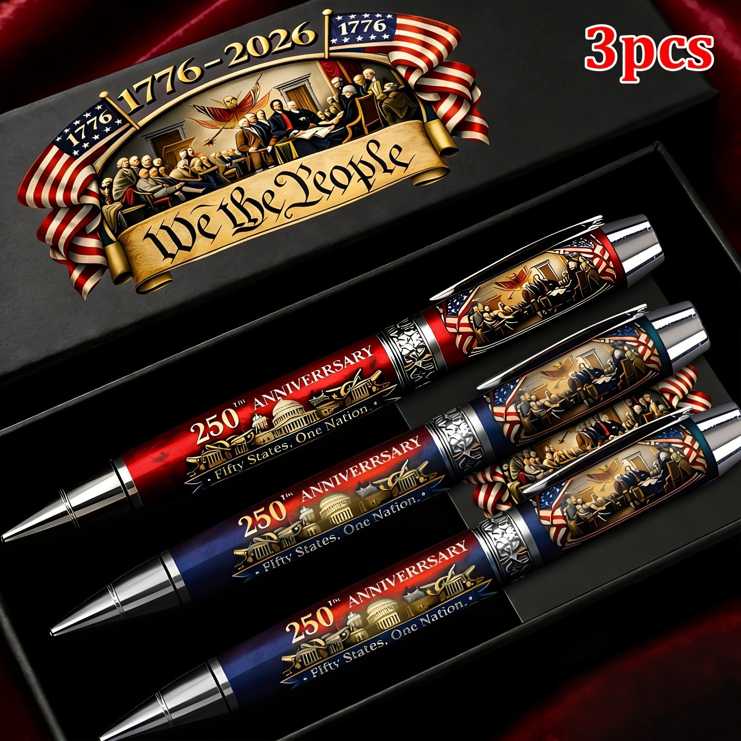 3 pc America 250th Anniversary Pen 1776–2026 Patriotic Gift Boxed Liberty Unity