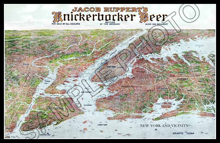 1912 Knickerbocker Beer New York City Map Poster 11X17 Jacob Ruppert Yankees