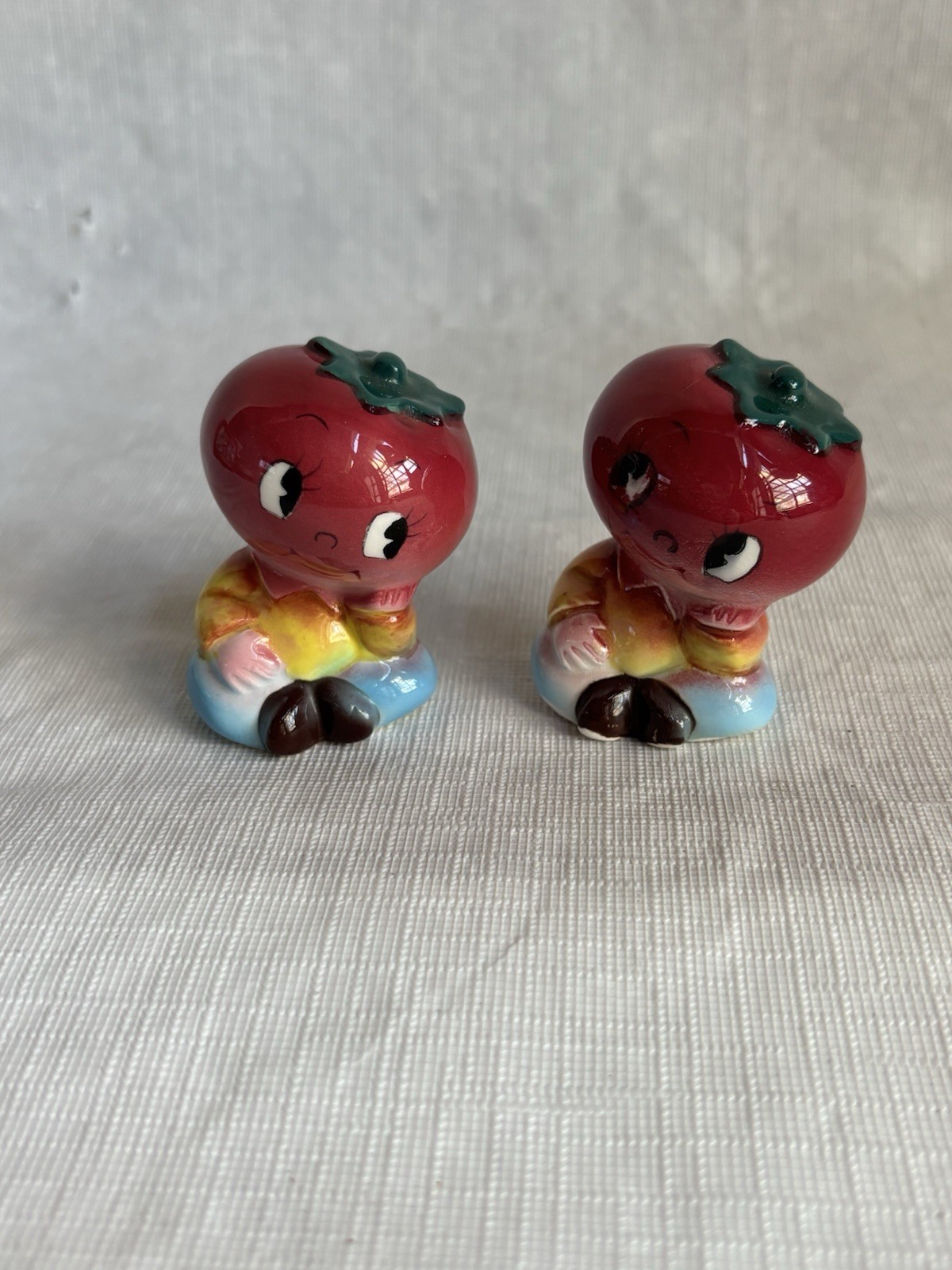 Vintage Anthropomorphic Tomato Head Salt Pepper Shakers Japan Mid Century MCM 