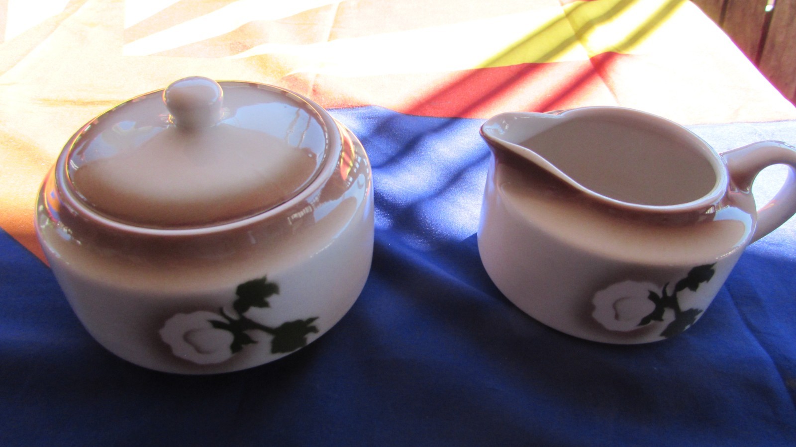 VINTAGE 1953-54 WALLACE CHINA SUGAR/CREAMER PRODUCER\'S COTTON OIL CO. FRESNO, CA