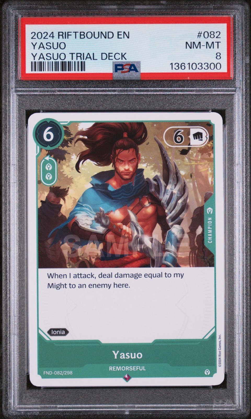 2024 RIFTBOUND: LEAGUE OF LEGENDS YASUO TRIAL DECK YASUO - REMORSEFUL PSA 8
