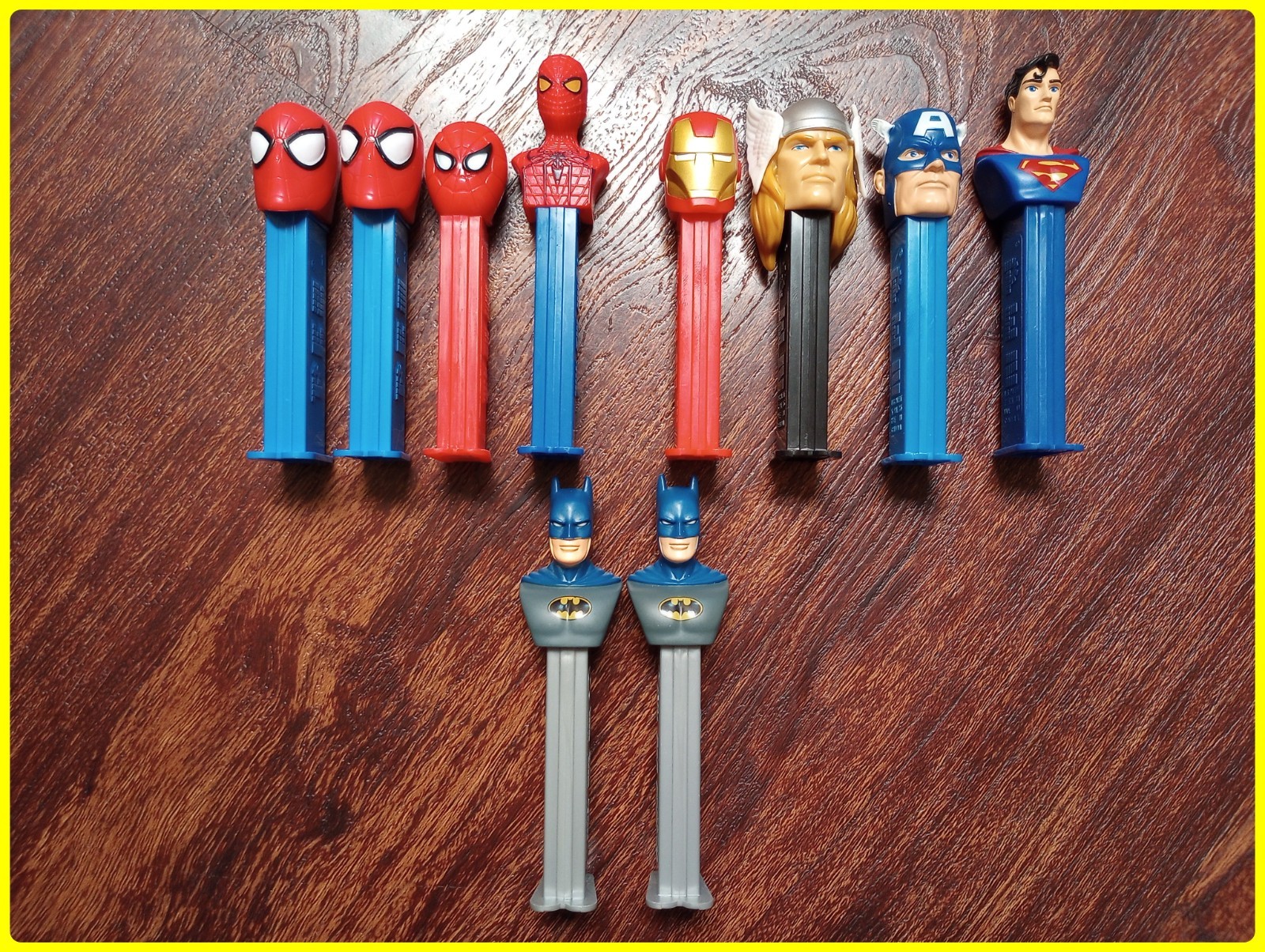 Super Hero PEZ Dispensers Lot Of 10 Spiderman Batman Superman Ironman DC Comics