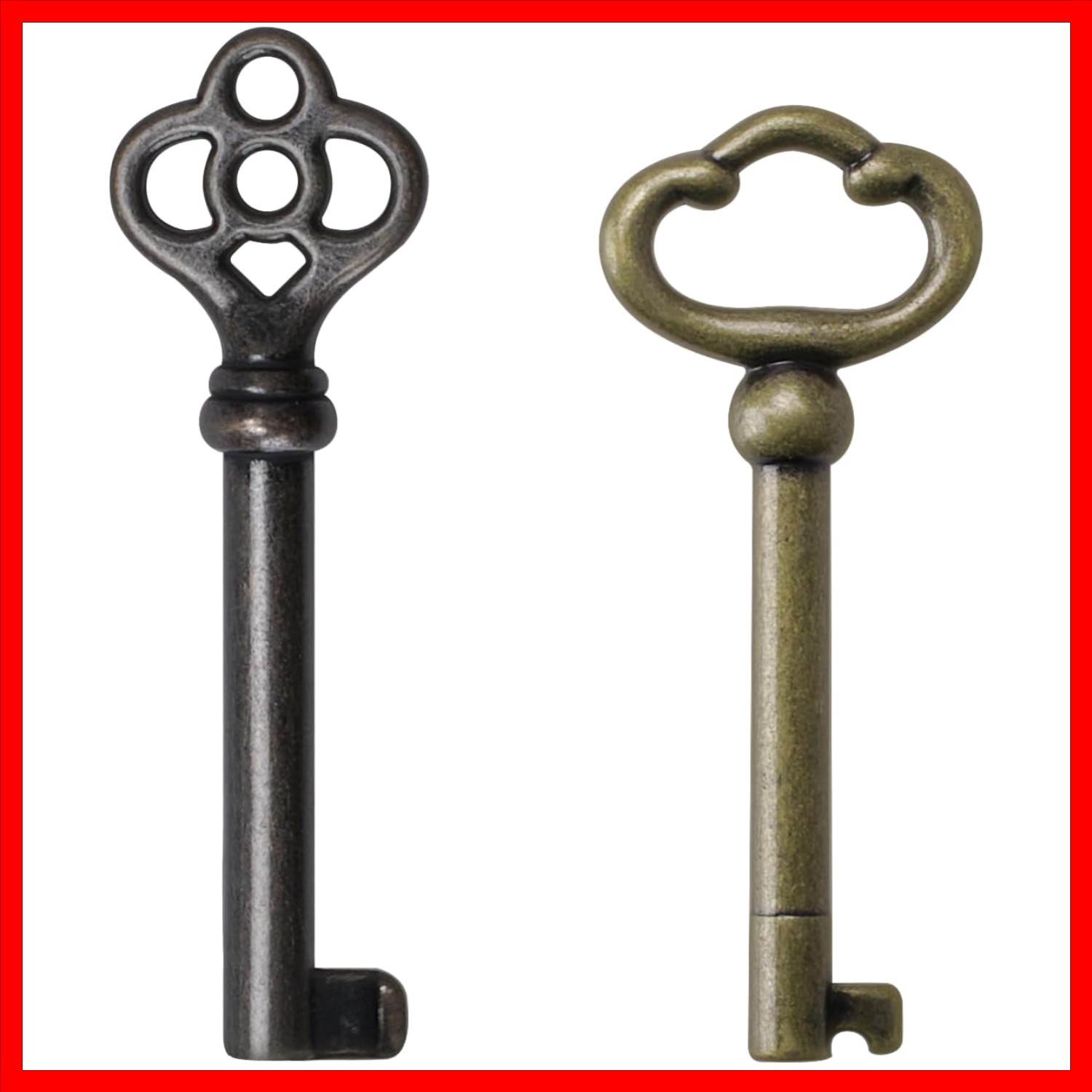 2-Piece Antique Brass Skeleton Keys for Vintage Furniture and Curio Cabinets