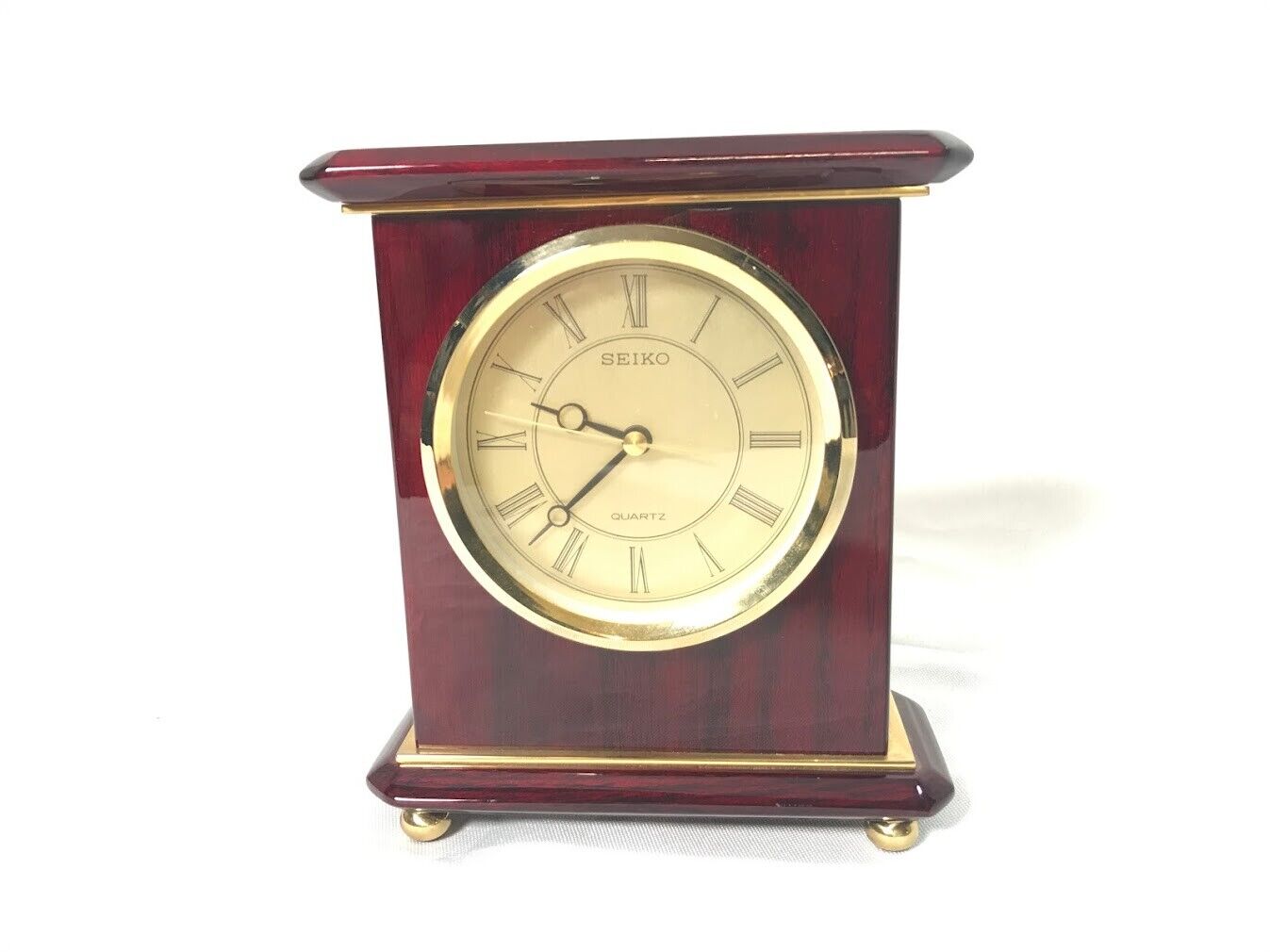 Elegant Seiko Desk Clock Solid Mahogany & Brass QXG403BL Spotless