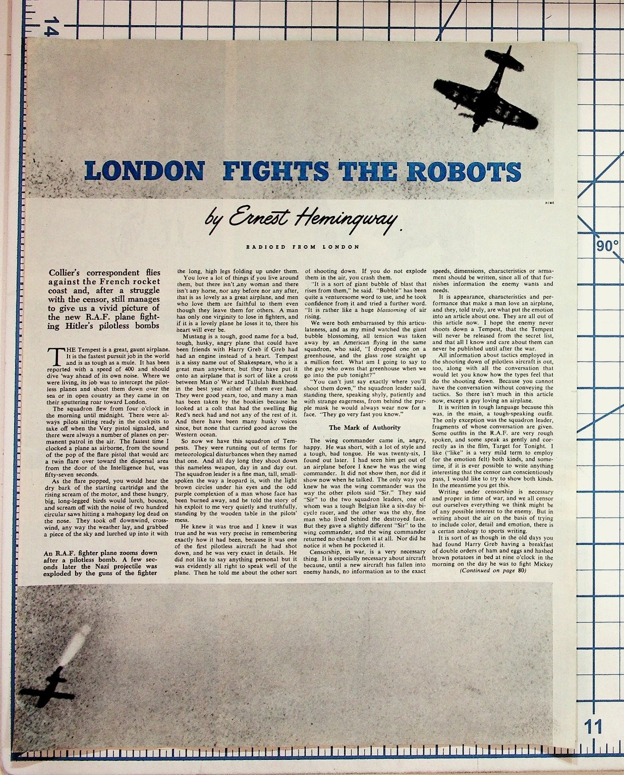 1944 Collier's Magazine Page Ernest Hemingway London WWII RAF Bomber Article