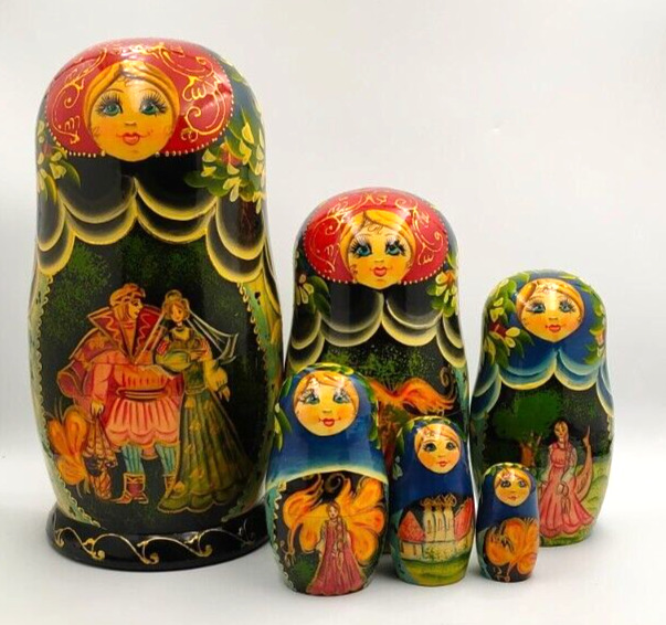 Matryoshka Nesting Dolls 7”6 Pc.,Pushkin  Fairytale Hand  Painted Russian