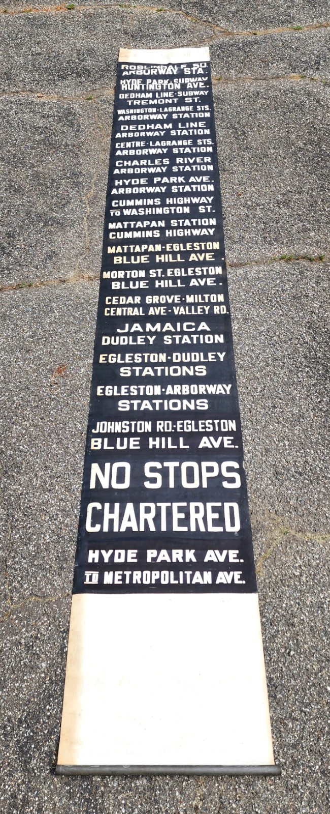 ANTIQUE 1948 MASSACHUSETTS CHARTER BUS ROLL SIGN ROSLINDALE SQUARE BOSTON MA