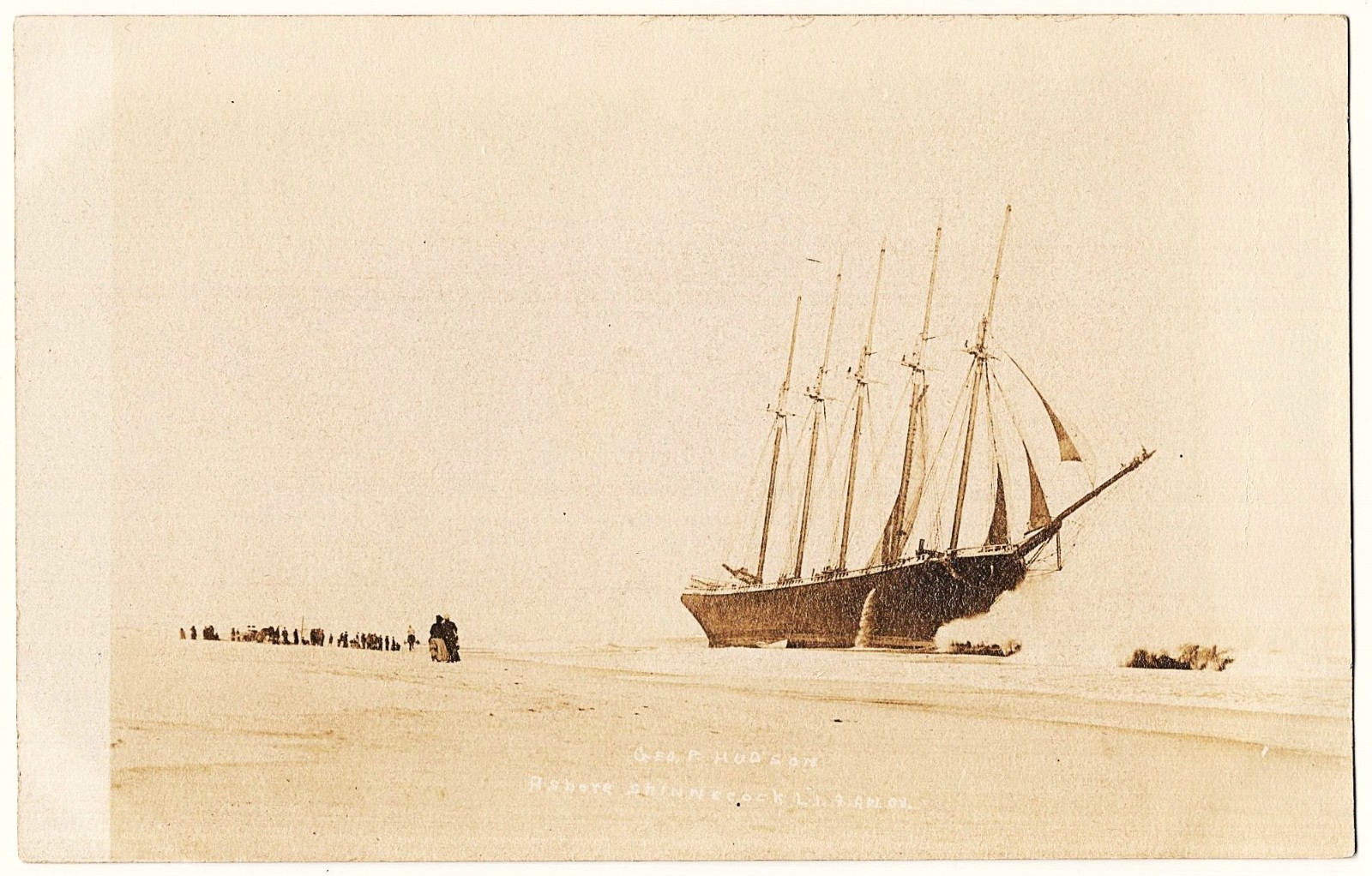 real photo Sailing Ship Ashore Shinnecock LI NY antique postcard RPPC