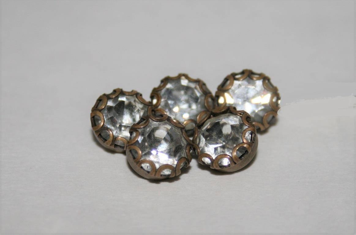 Vintage -Set of 5- Brass & Clear Glass Rhinestone 3/8