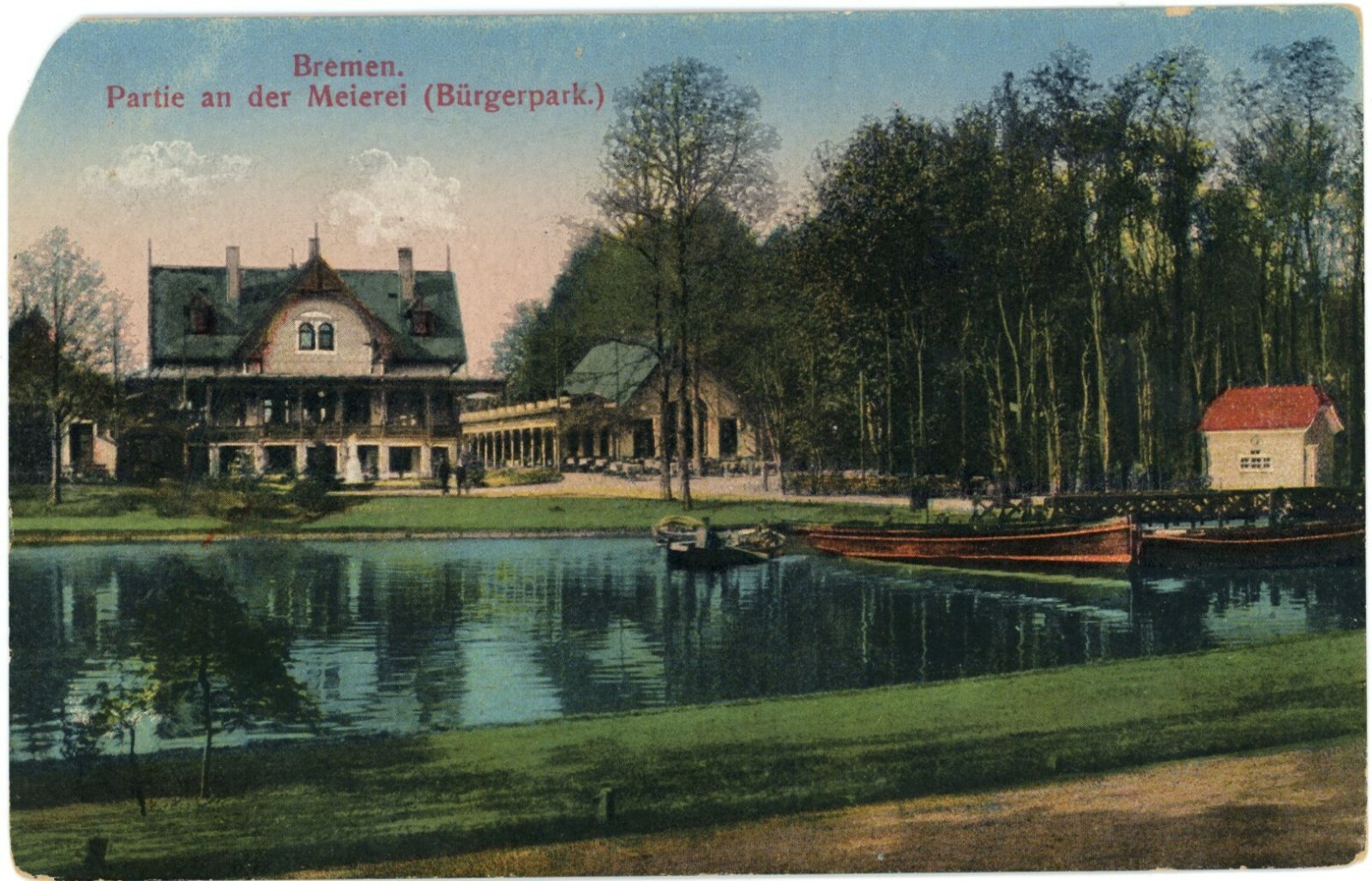 Bremen Germany Meierei im Bürgerpark Lake View Divided Back Postcard c.1910