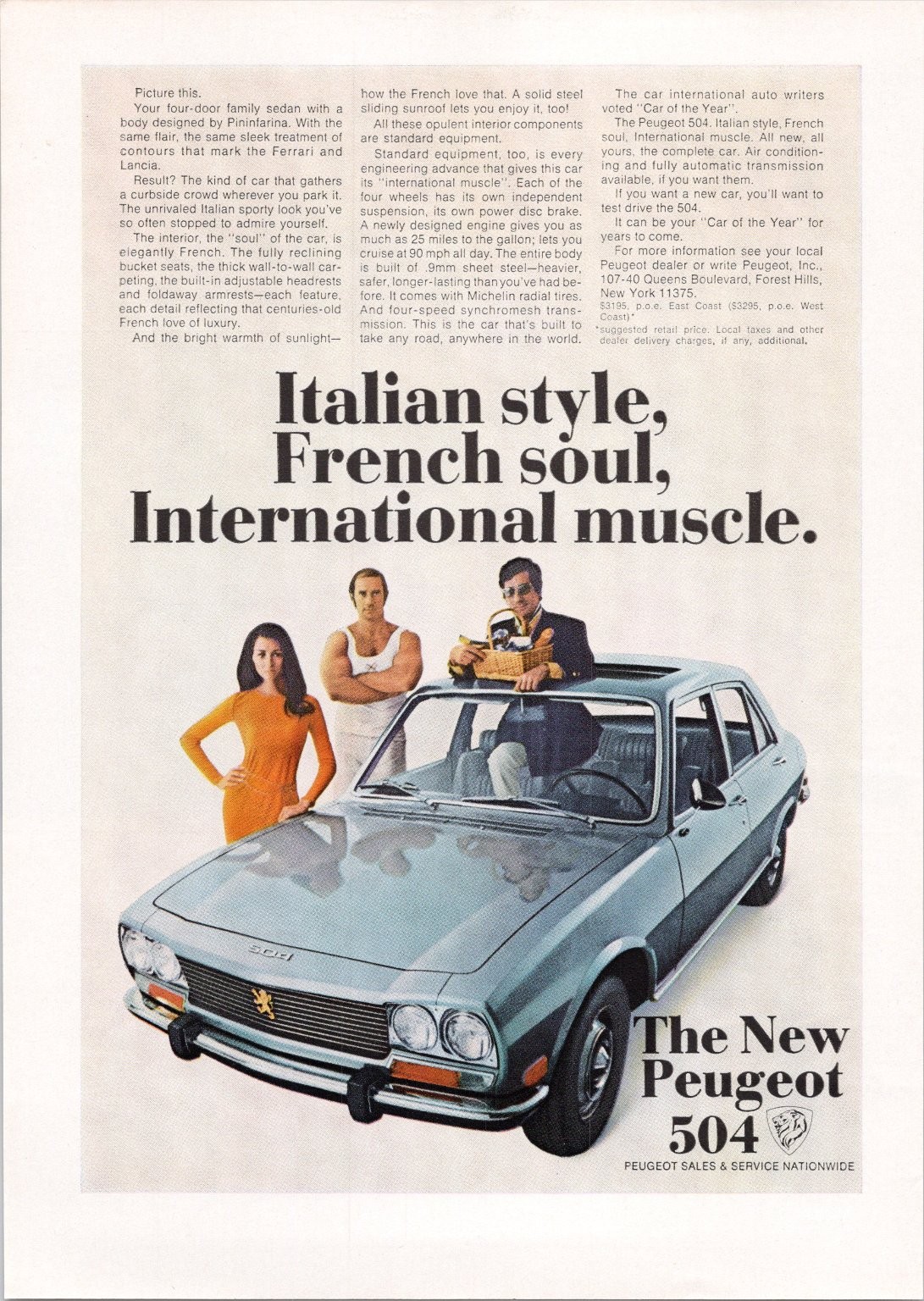 Peugeot 504 Vintage 1970 Magazine Print Ad Pininfarina Italian Style French