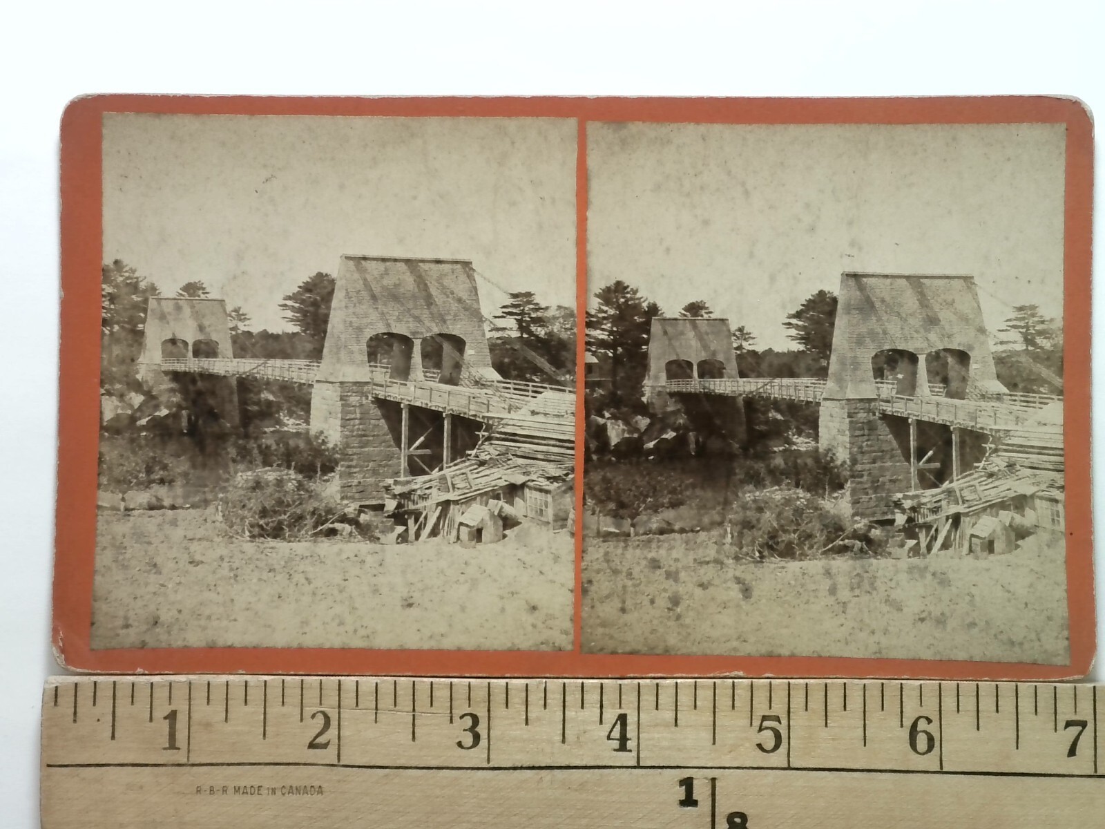 Chain Bridge Construction Stereoview Reed\'s Photo Rooms Newburyport MA 1860s