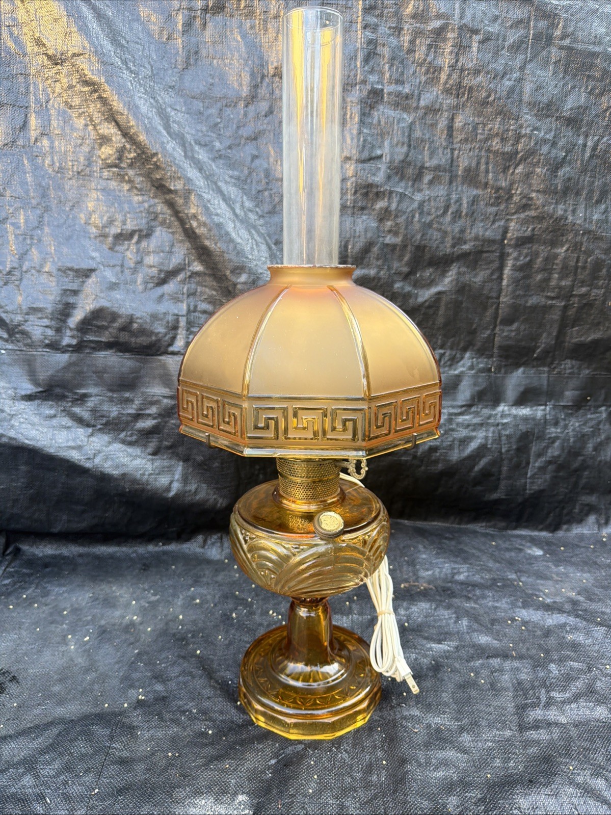 Rare LG Wright Amber Glass Electric Lamp 26” Rare LG Wright Amber Glass Electric Lamp 26”