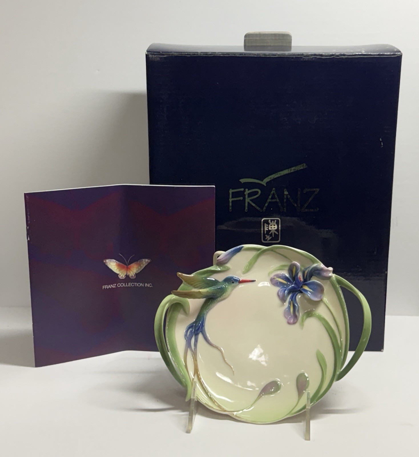 Franz Long Tail Hummingbird Iris Tray Porcelain Retired FZ00430 Franz Long Tail Hummingbird Iris Tray Porcelain Retired FZ00430