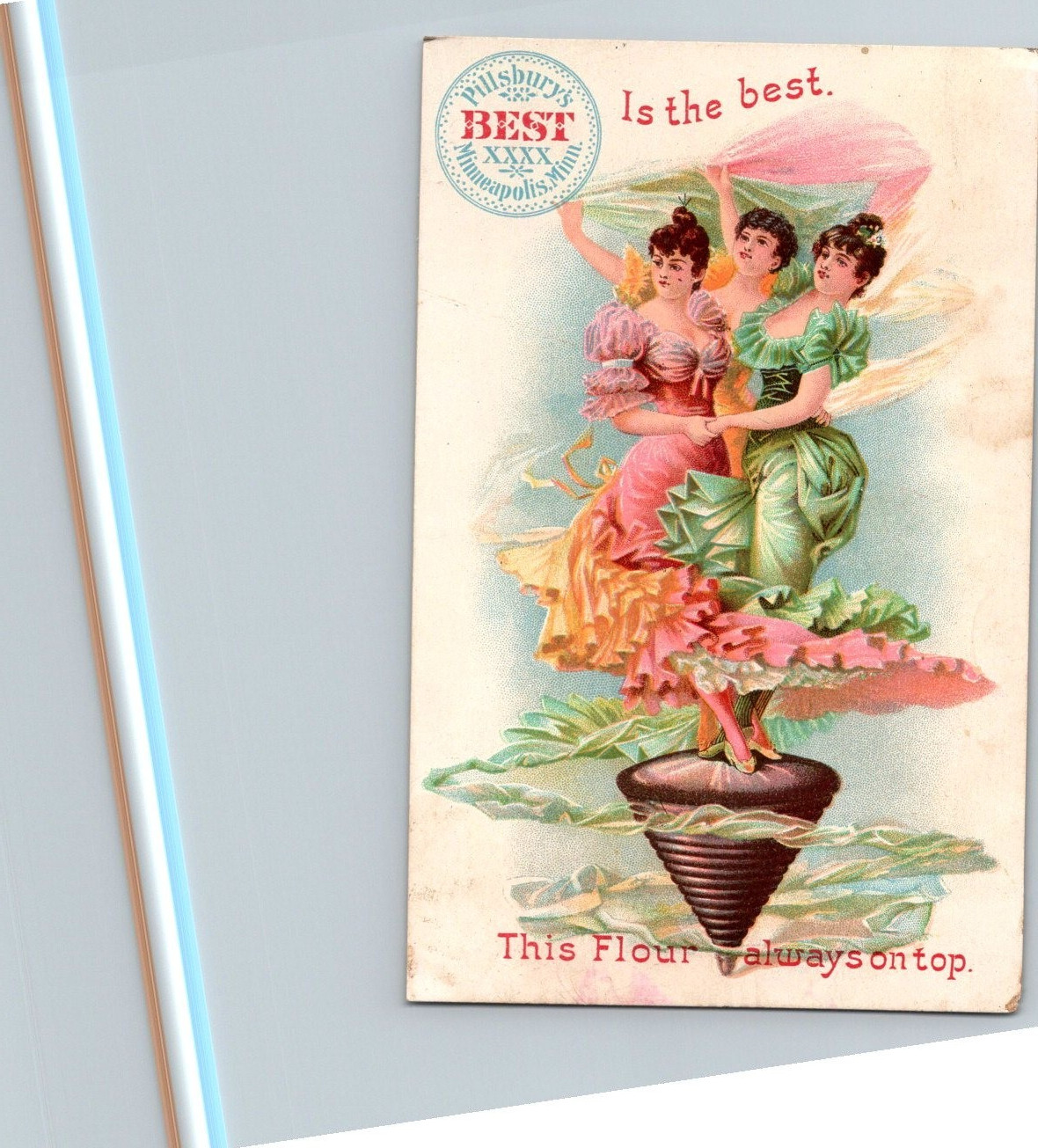 Pillsbury Washburn Flour Mills ladies on a top advertising trade card a116