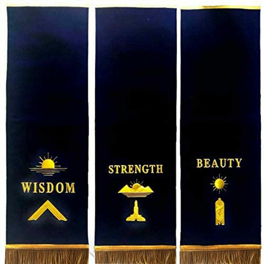 MASONIC PEDESTAL COVERS - HAND EMBROIDERED BLUE LODGE COVERS (SET OF 3)