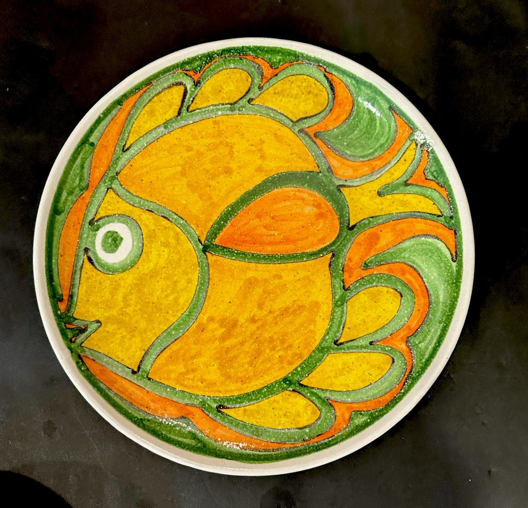 Vintage Early DeSimone Retro Art Pottery MCM Hand Painted Italy Fish Platter 12”