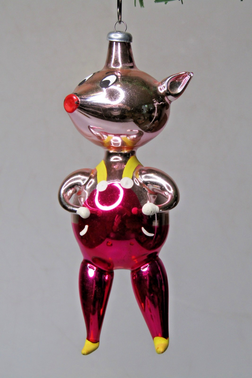 Vintage Glass Pink PIG PIGGY BOY Figurine Christmas Ornament De Carlini Italy