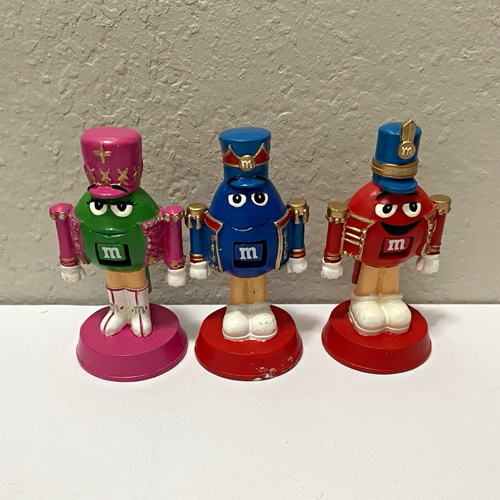 Rare 2008 M&M’s Nutcracker Figurines Set of 3 Red Blue Green Kmart Mars