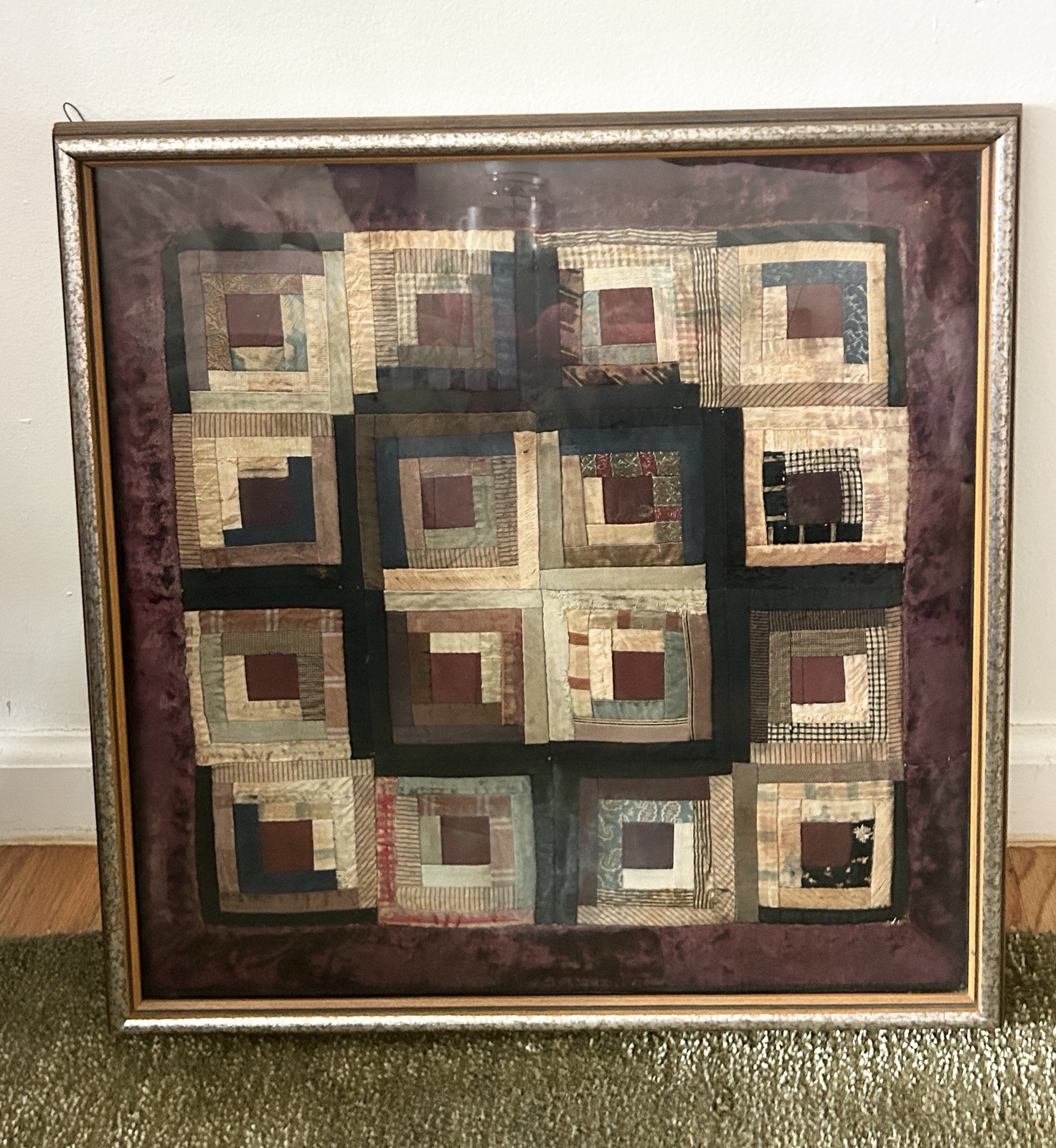 Antique Hand Stitched Log Cabin Quilt - 1800s
