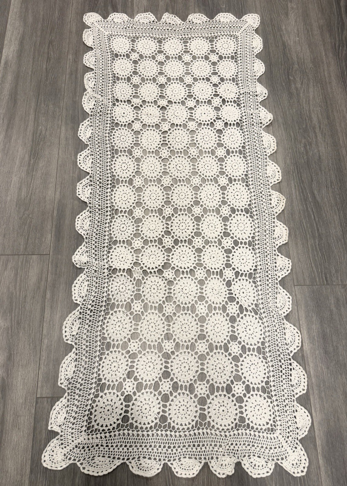 100% Cotton White Handmade Fine Crochet Lace 21x50 100% Cotton White Handmade Fine Crochet Lace 21x50