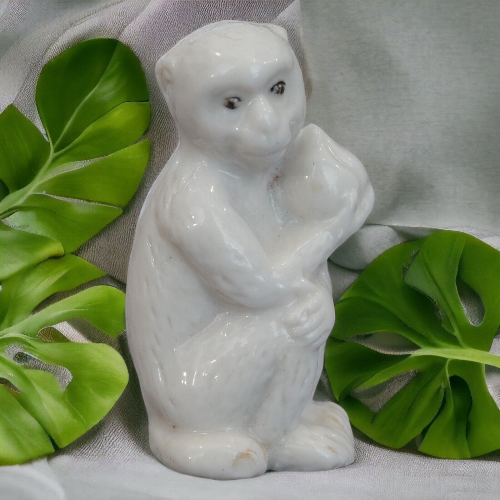 Mid 20th Century Chinese Dehua Porcelain Monkey Holding Peach Miniature Figurine
