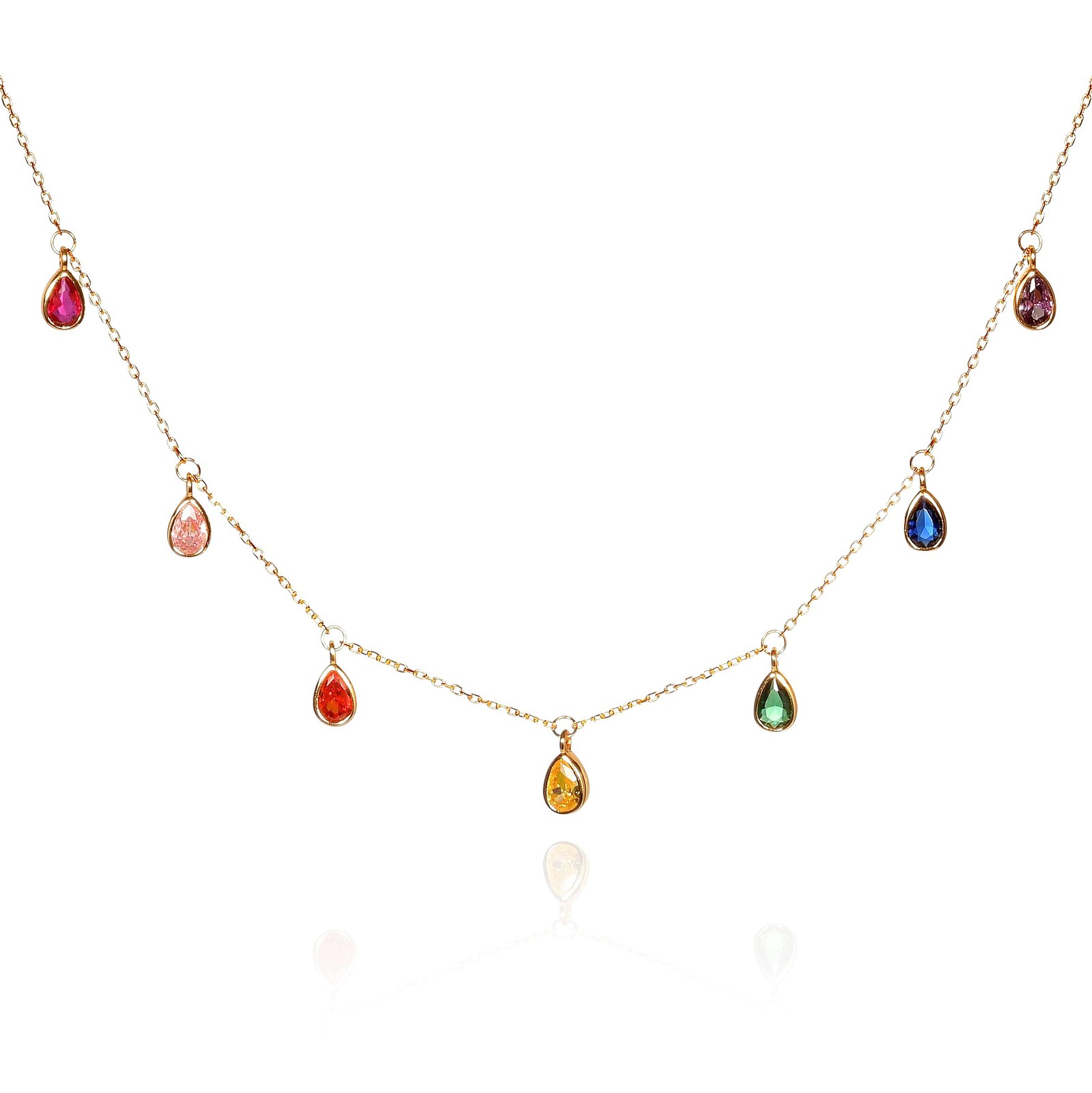 Namana Gold Necklace, 925 Sterling Silver with Rainbow CZ Charms Namana Gold Necklace, 925 Sterling Silver with Rainbow CZ Charms