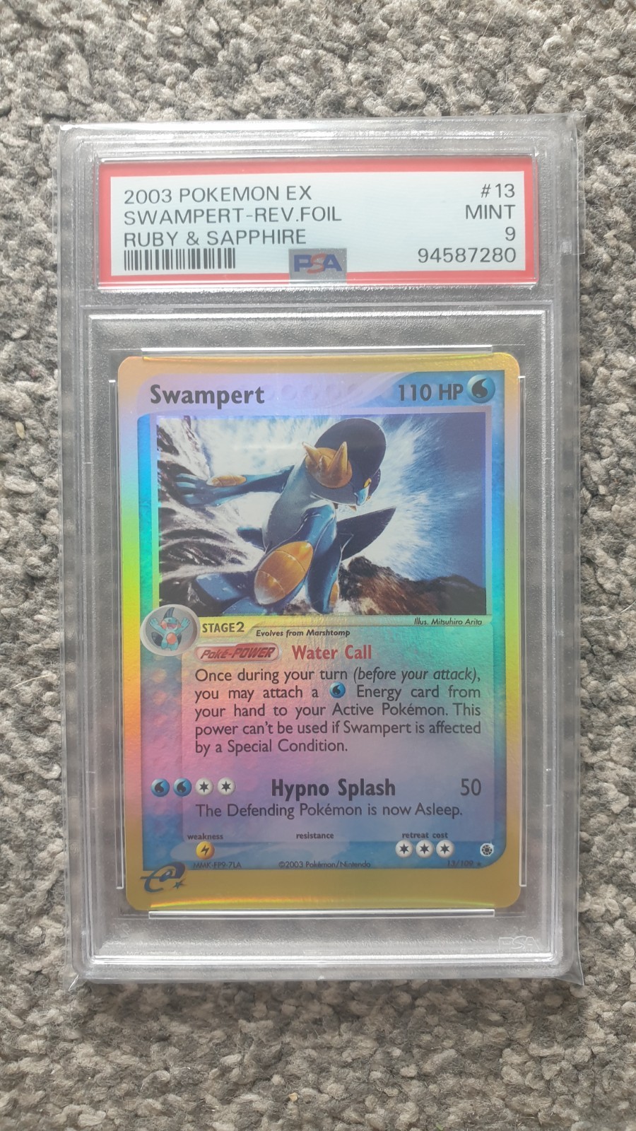 POKEMON CARD 2003 EX SWAMPERT REVERSE FOIL/HOLO RUBY & SAPPHIRE #13 GRADED PSA 9