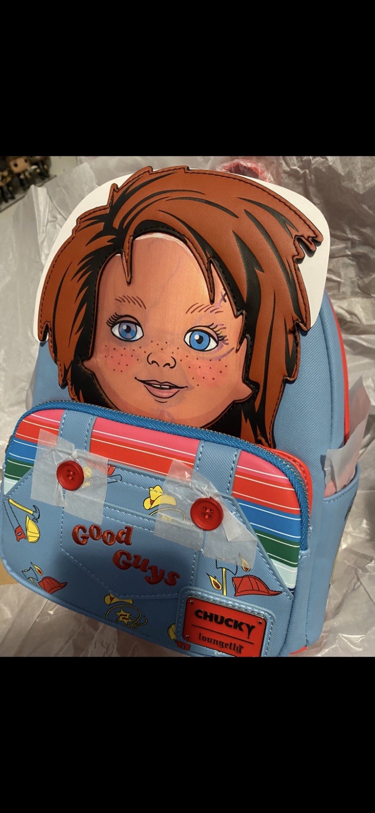 Loungefly Child\'s Play Chucky Cosplay Lenticular Mini Backpack Loungefly Child\'s Play Chucky Cosplay Lenticular Mini Backpack