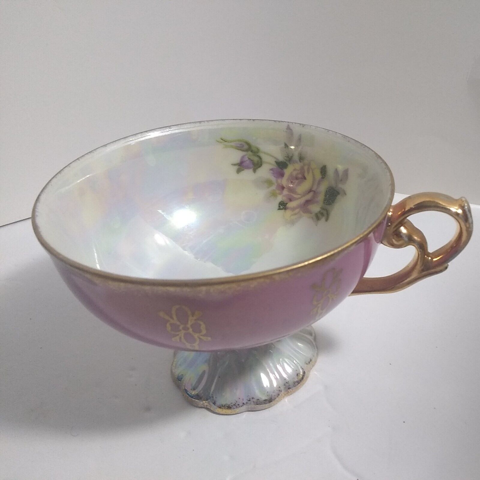 Pink Lustreware Teacup Gold Trim Footed Vintage 