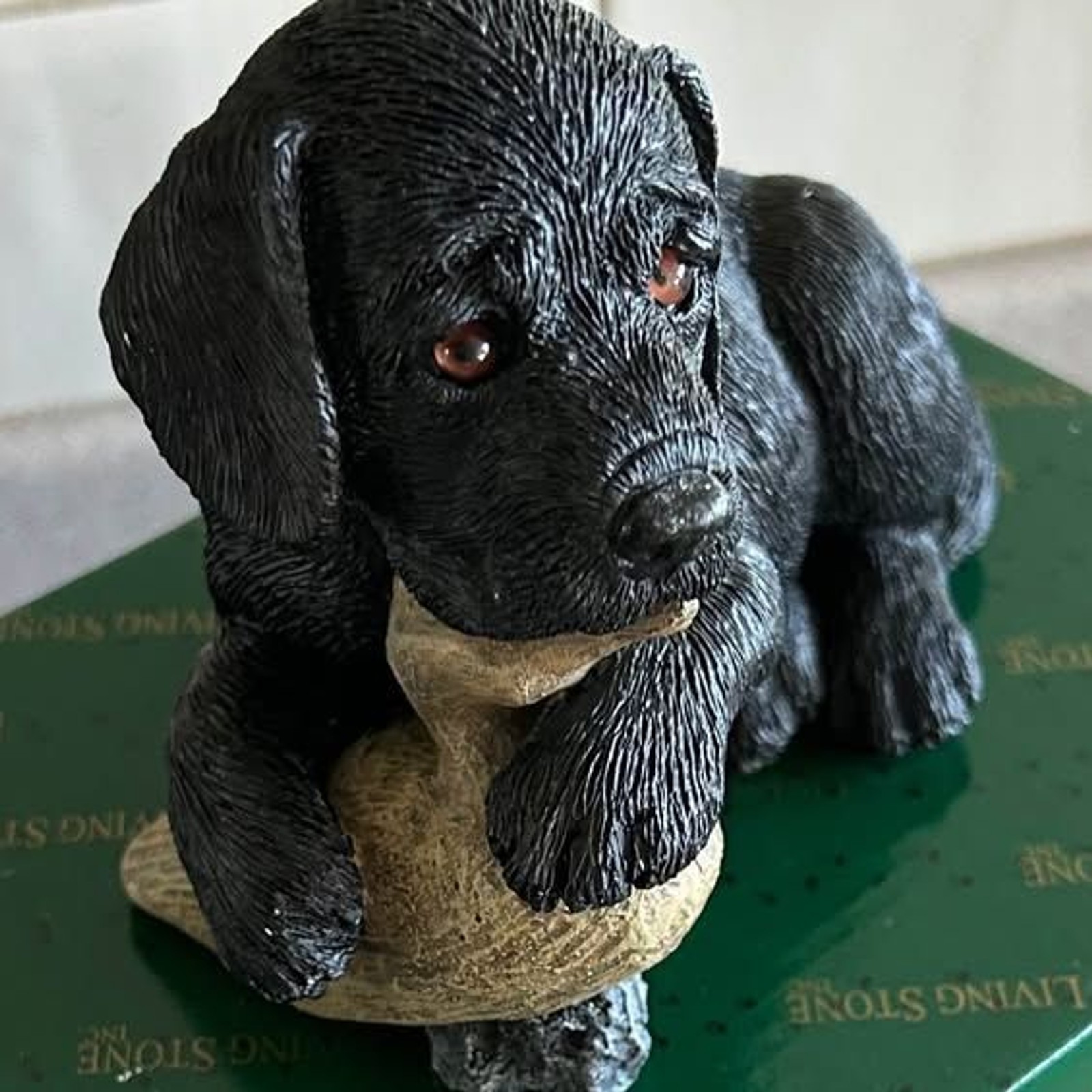Vintage 1996 Living Stone Black Lab Puppy w/ Small Duck NEW in Box