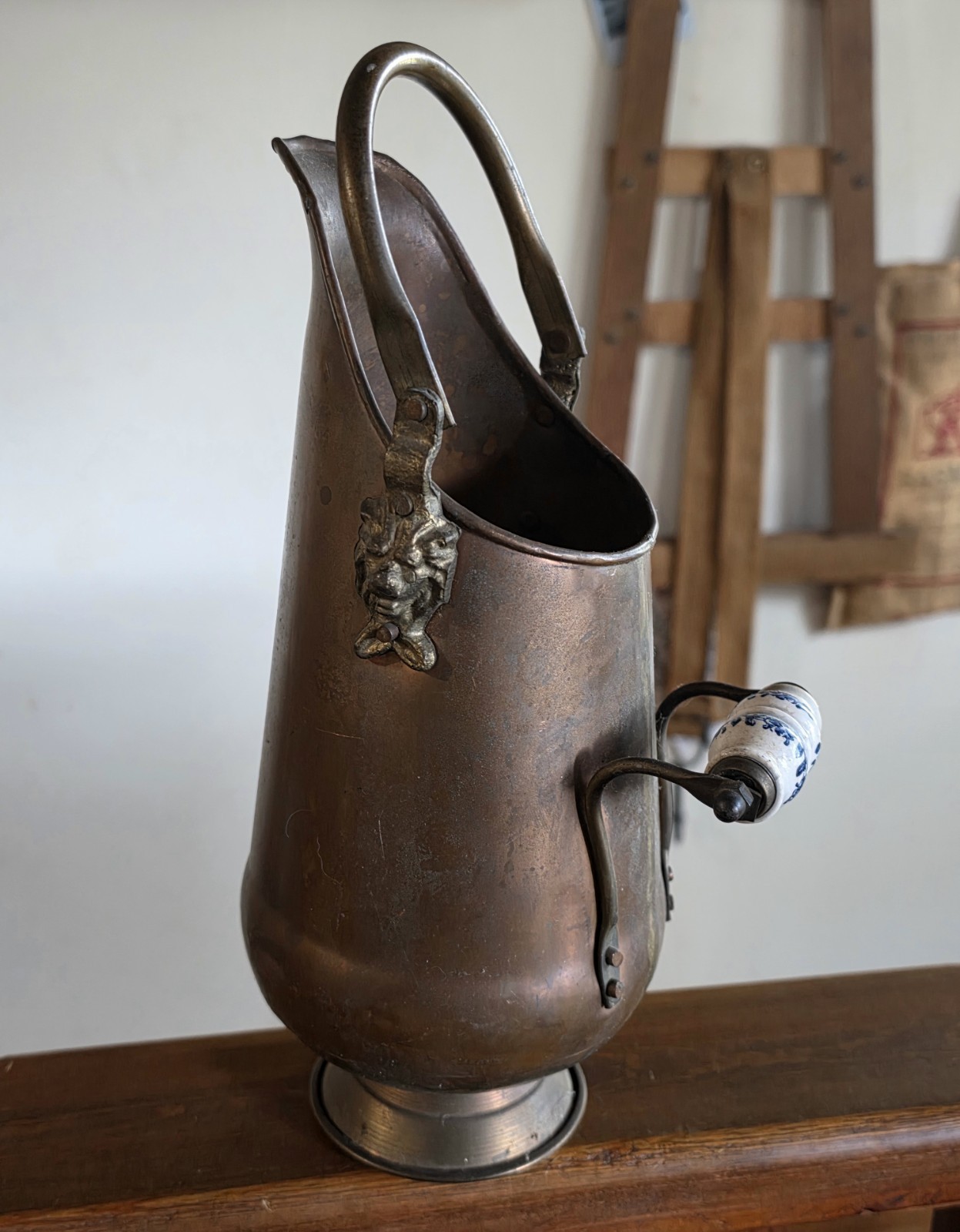 Old Vintage Copper Porcelain Accent Decorative Pitcher Planter