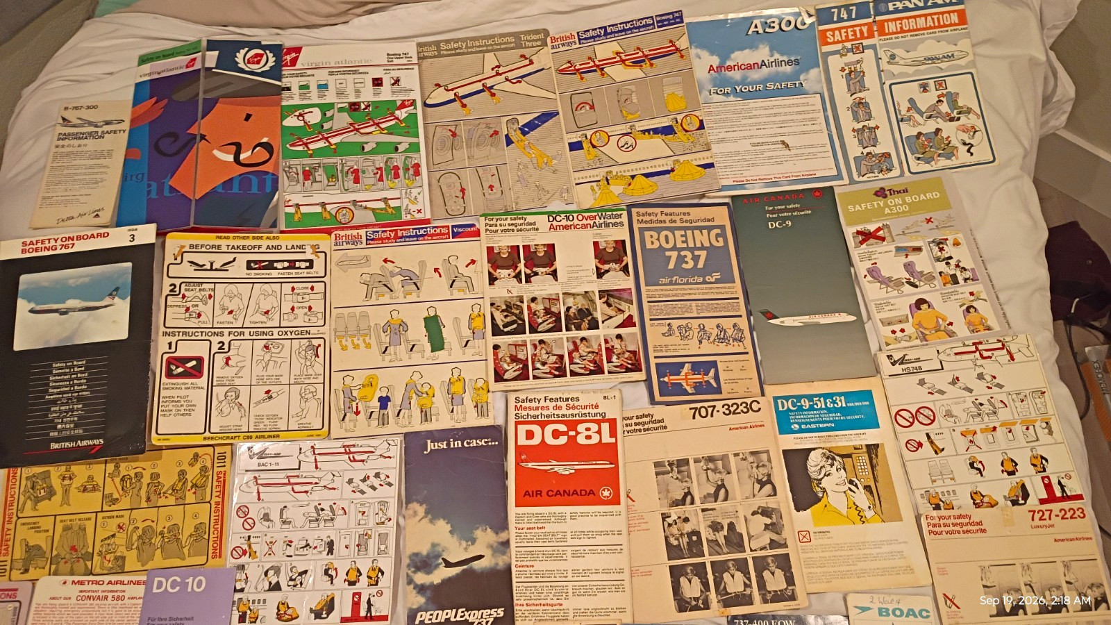 PRICED TO MOVE Huge Vintage Airline Safety Card Collection 50+ Rare & Defunct