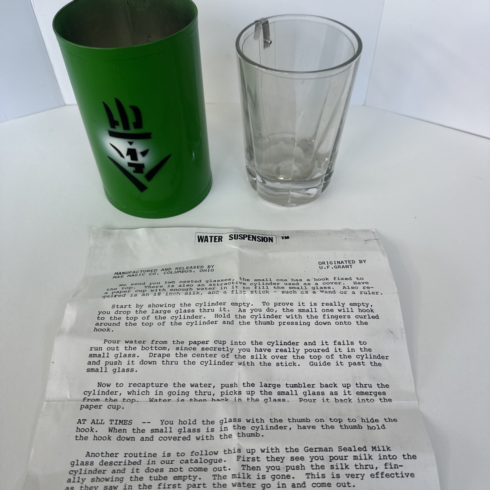 Water Suspension Magic Trick U.F. Grant Mak Magic Vintage