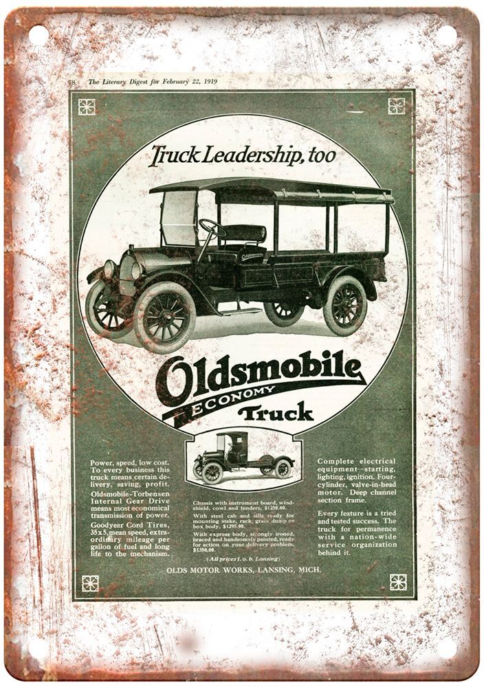 1919 Oldsmobile Economy Truck Vintage Ad Retro Look Metal Sign A4786