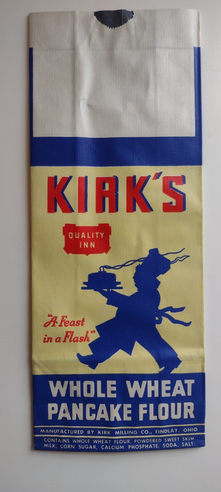 1940s Kirk's Brand Unused Whole Wheat Pancake Flour Bag Findlay, Ohio NOS 1940s Kirk's Brand Unused Whole Wheat Pancake Flour Bag Findlay, Ohio NOS