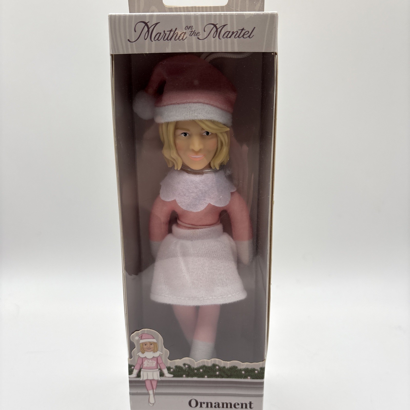 New Martha On The Mantel Christmas Ornament Martha Stewart Pink White Dress 7”