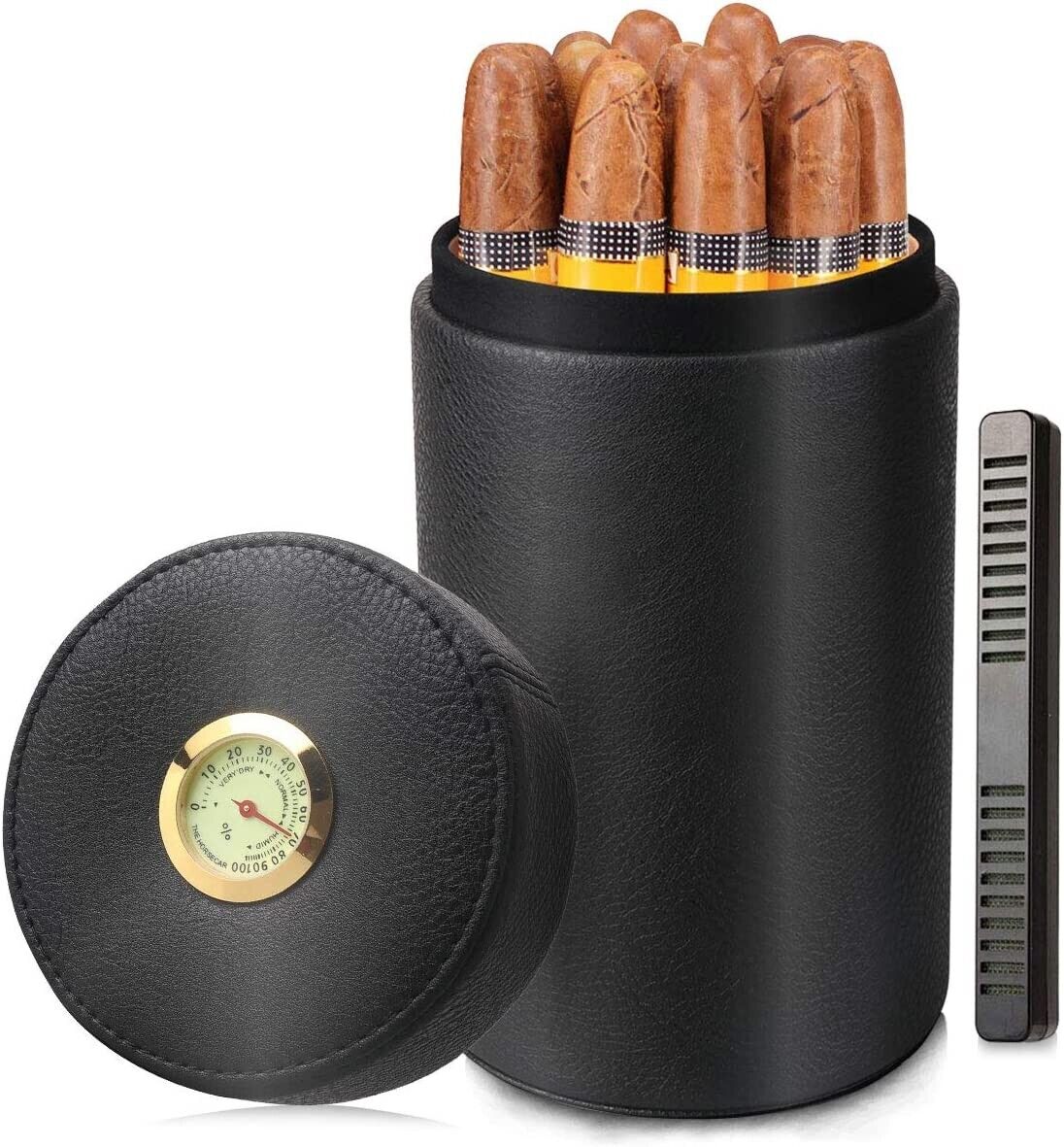Cigar humidor case/jar,Leather Cedar Wood Cigar Canister Portable for 12-16...