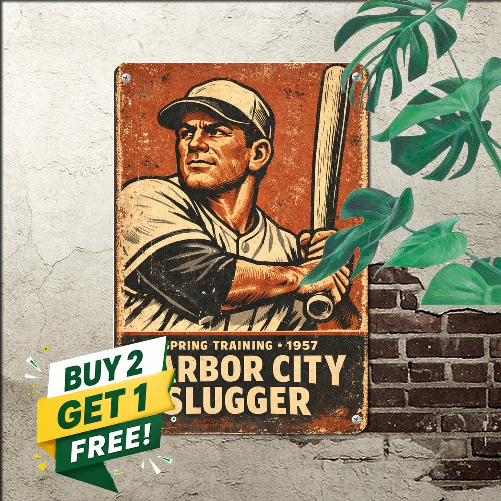 Vintage Baseball Batter Player Art Metal Tin Sign Sports Bar Decor 8x12